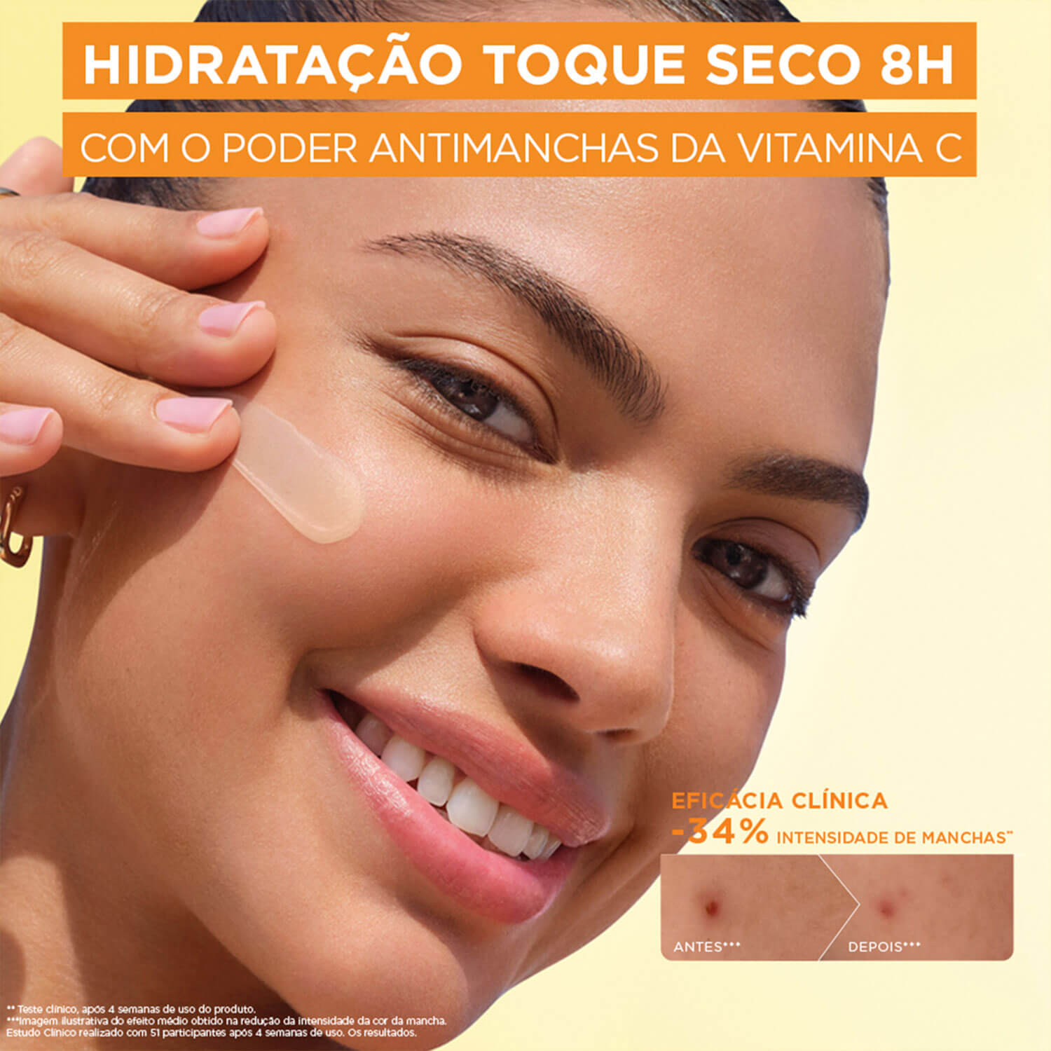 Imagem Hidratante Facial Toque Seco Antimanchas | Antes e Depois | Garnier